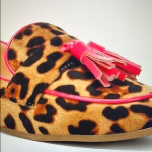Leopard Print Loafers with Pink Tassels